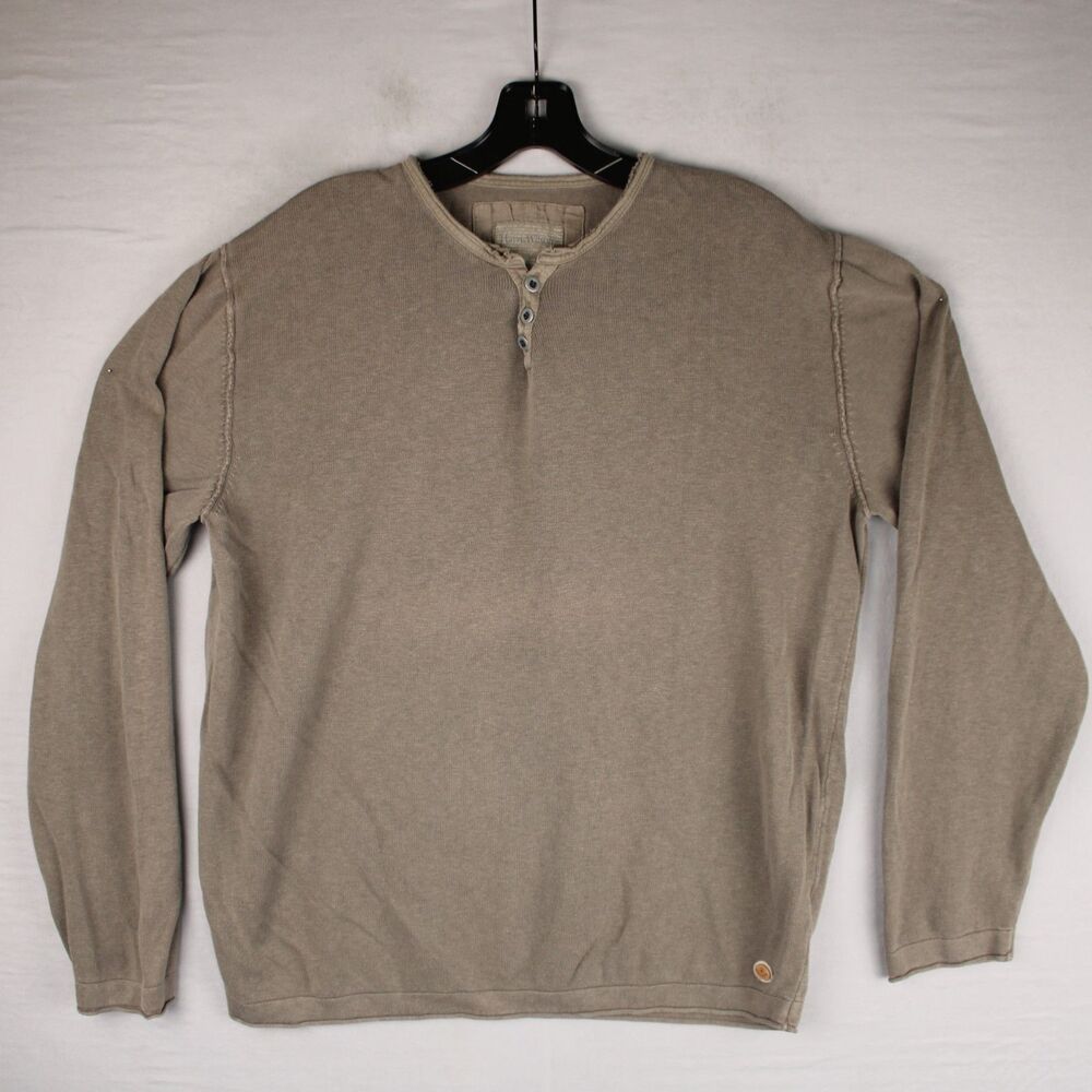 Harris Wilson Men's XL Linen Blend Henley Sweatshirt Knit Top Taupe Brown